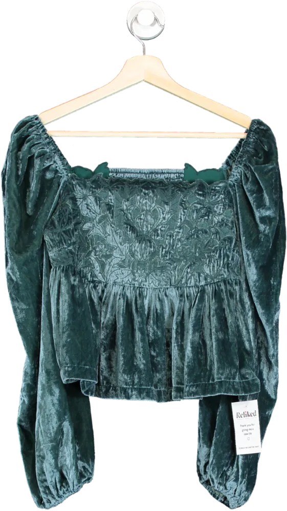 Anthropologie Teal Velvet Square Neck Blouse S