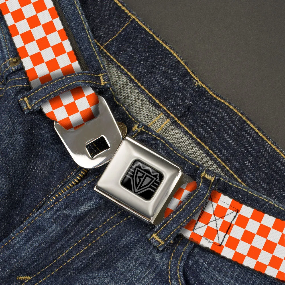 BD Wings Logo CLOSE-UP Black/Silver Seatbelt Belt - Mini Checker Orange/White Webbing