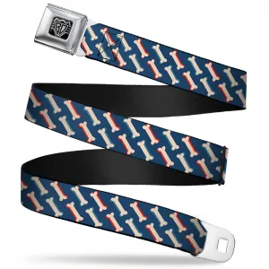 BD Wings Logo CLOSE-UP Full Color Black Silver Seatbelt Belt - Bones Blue/Tan/Red Webbing