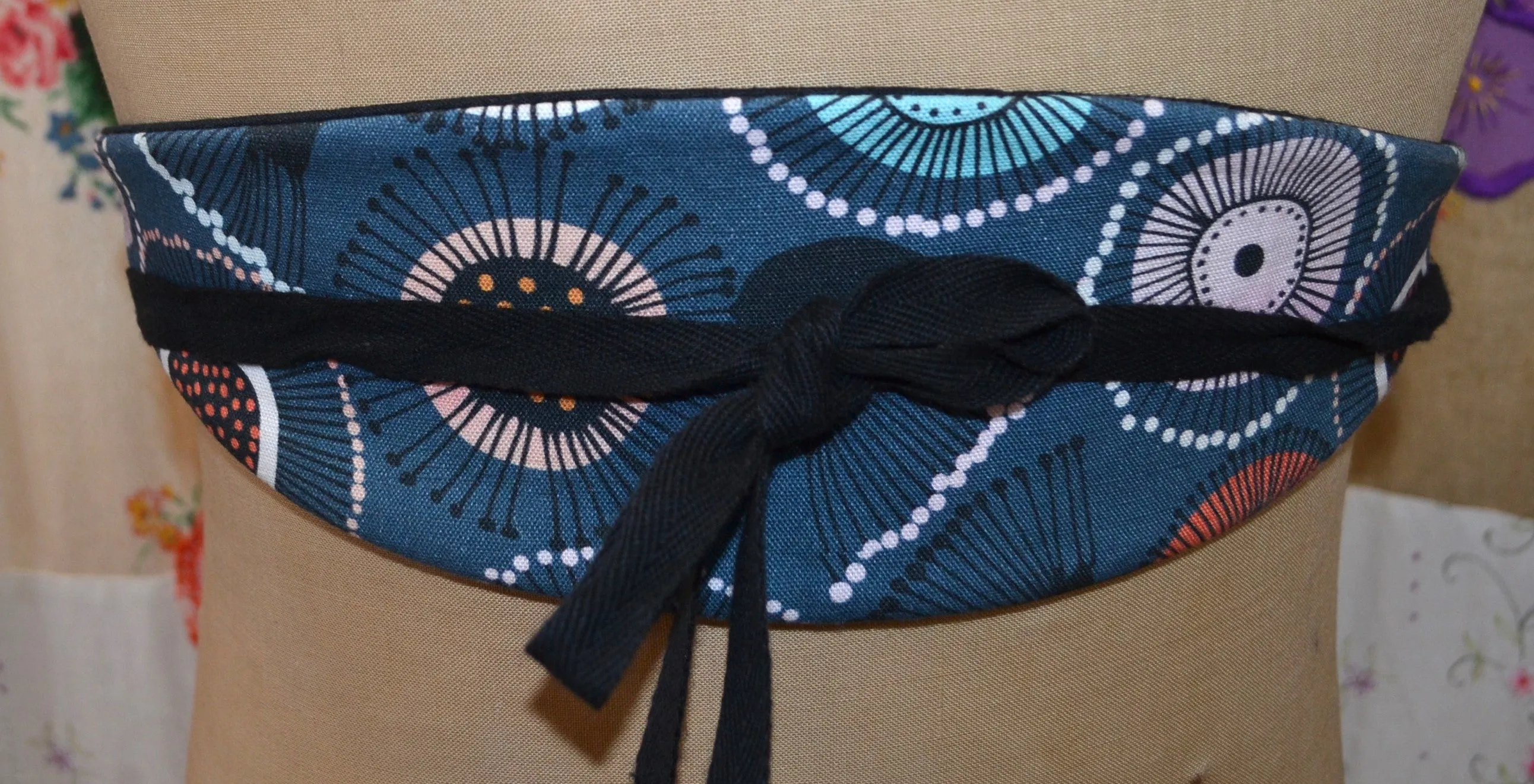 Berserk fabric Obi Belt in Botanical print