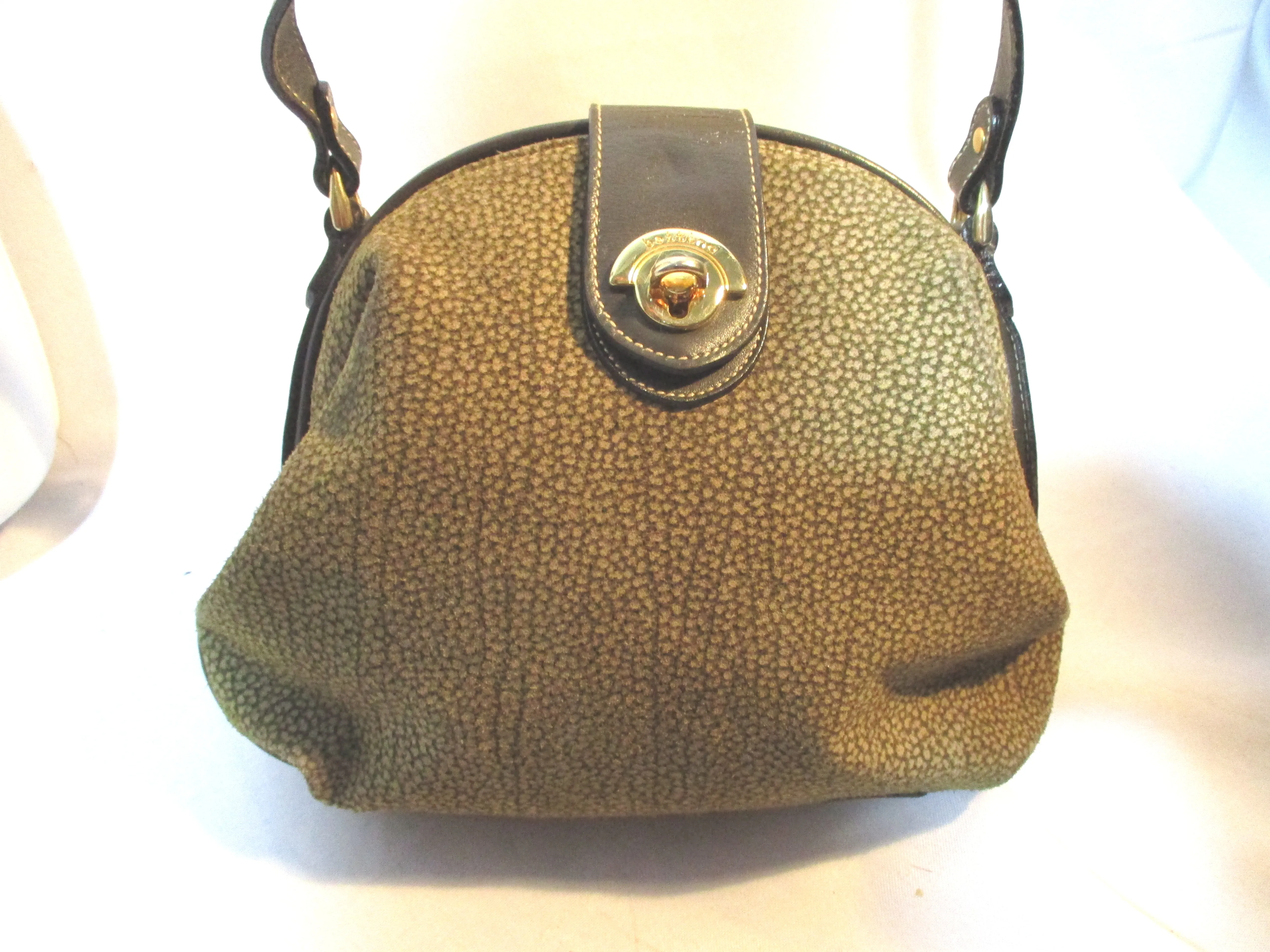 BETTINA ITALY Suede Saddle Bag Leather Shoulder Bag Crossbody BROWN KHAKI