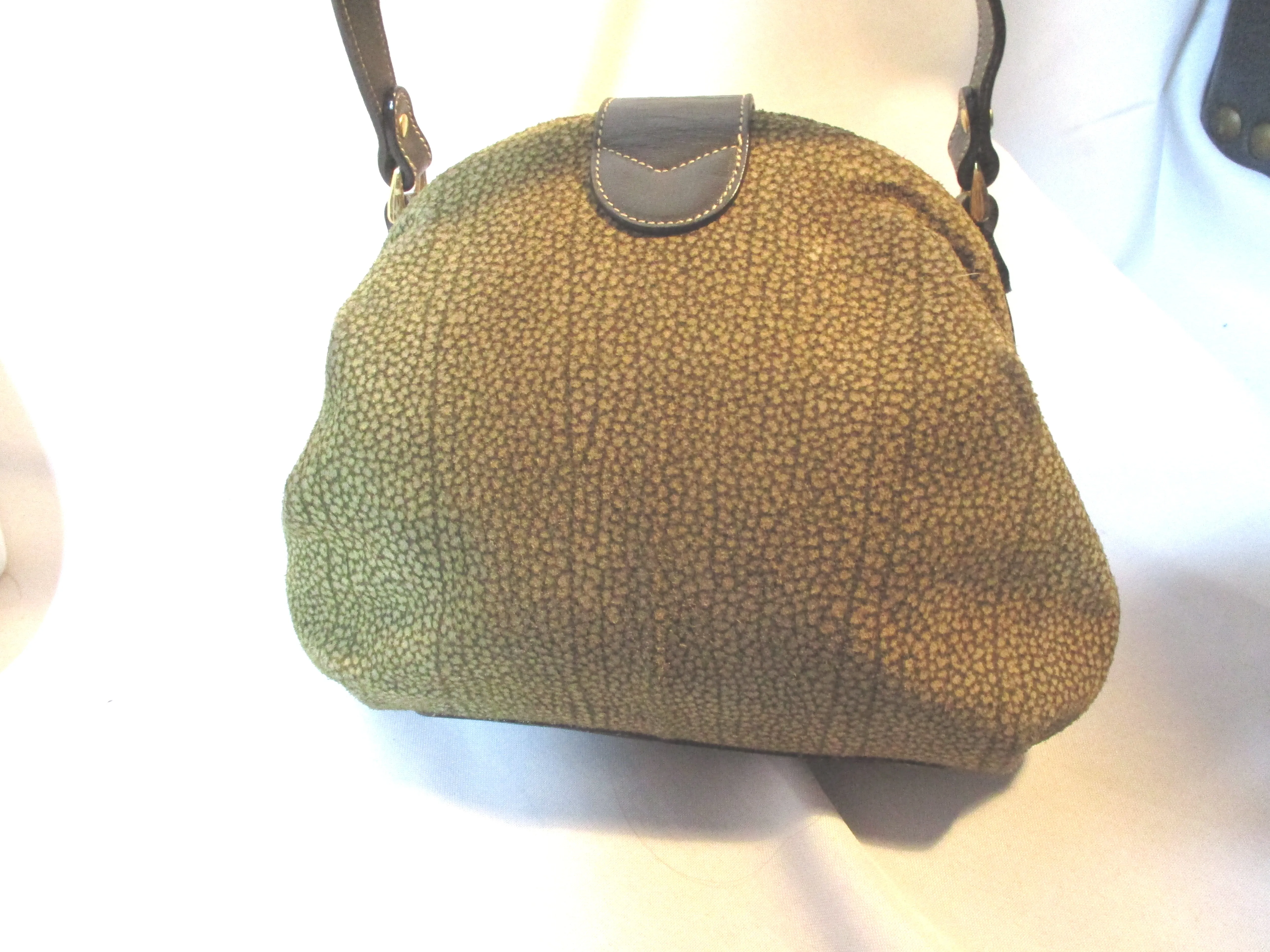 BETTINA ITALY Suede Saddle Bag Leather Shoulder Bag Crossbody BROWN KHAKI