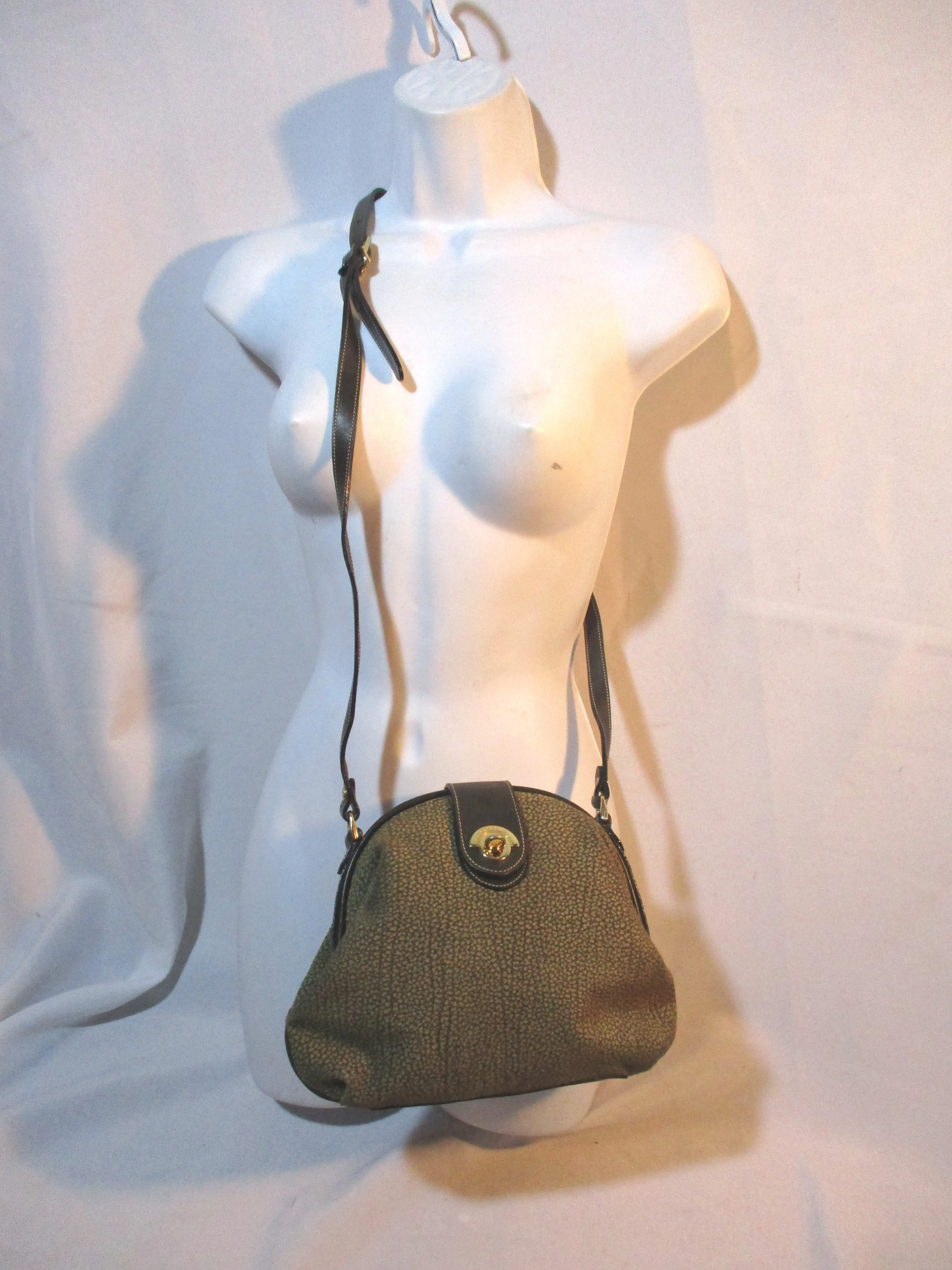 BETTINA ITALY Suede Saddle Bag Leather Shoulder Bag Crossbody BROWN KHAKI