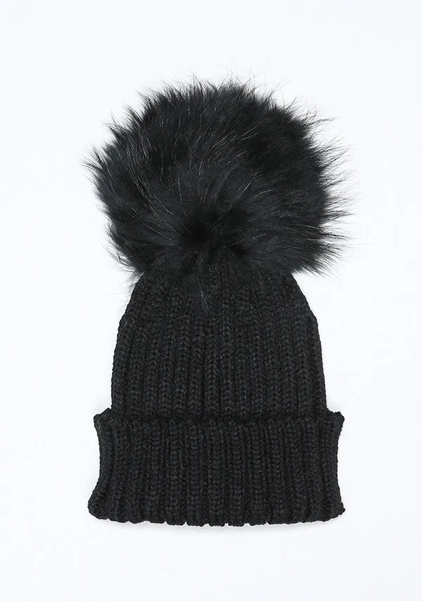 Black Pom Pom Hat