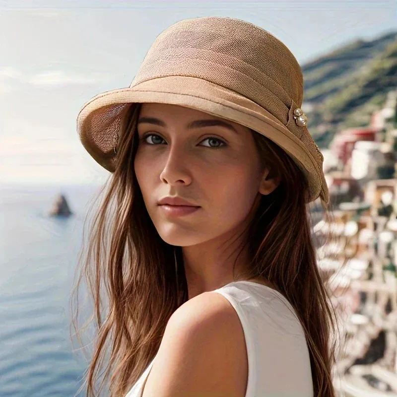 Breathable Straw Bucket Hat Solid Color Summer Sun Hat