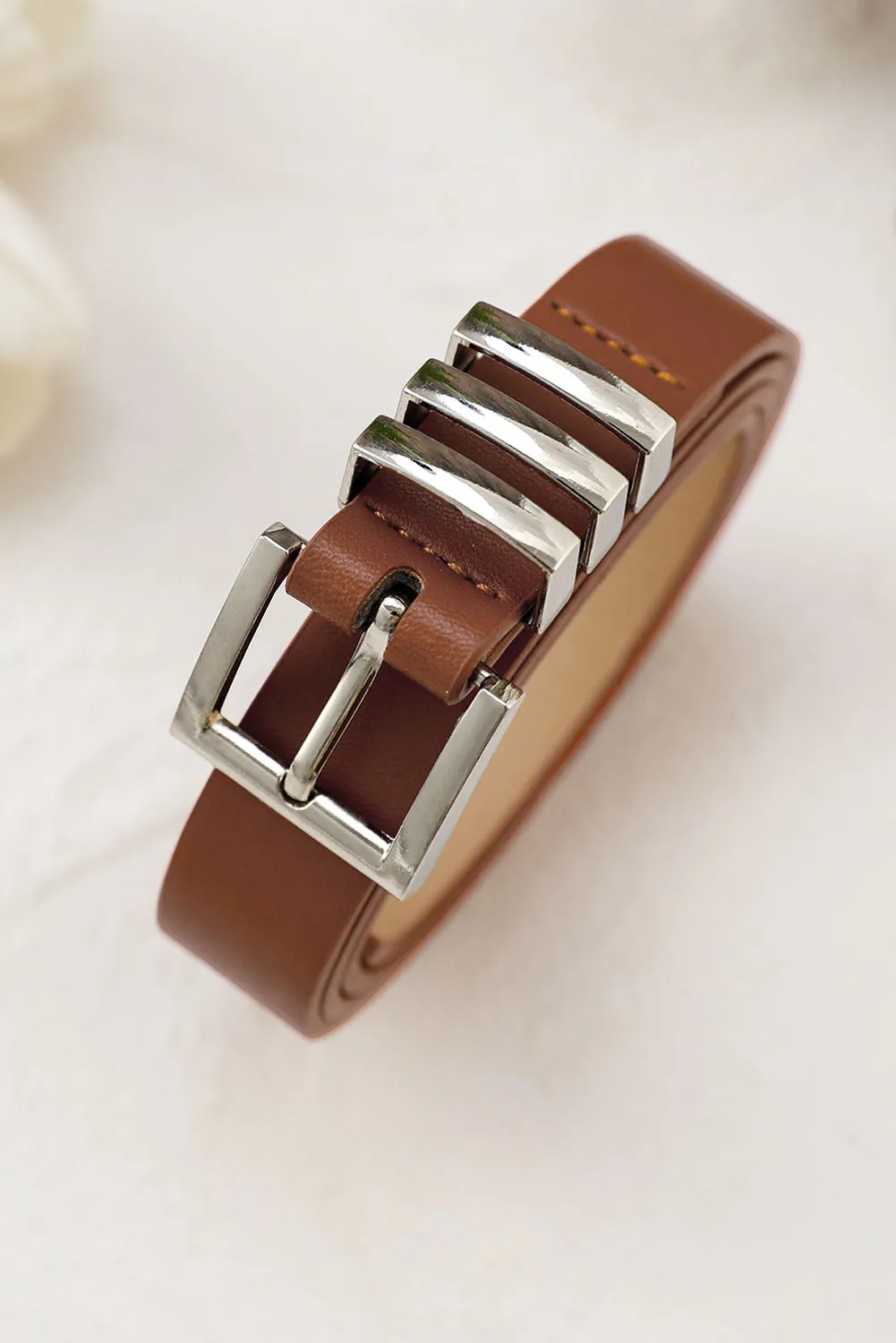 Brown PU Leather Metal Buckle Belt