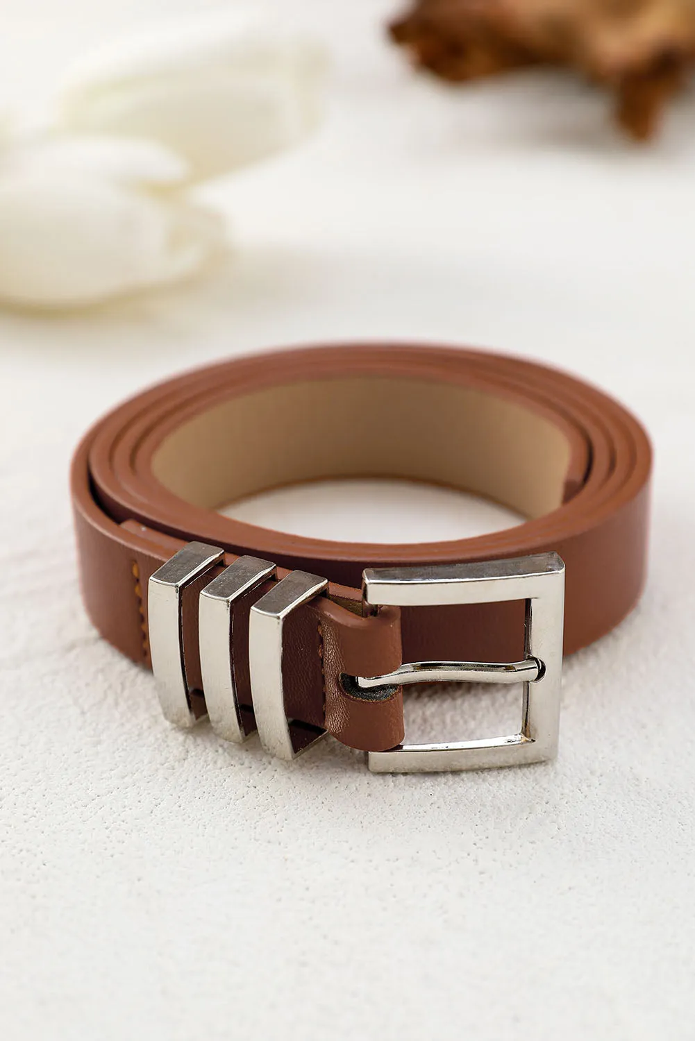 Brown PU Leather Metal Buckle Belt