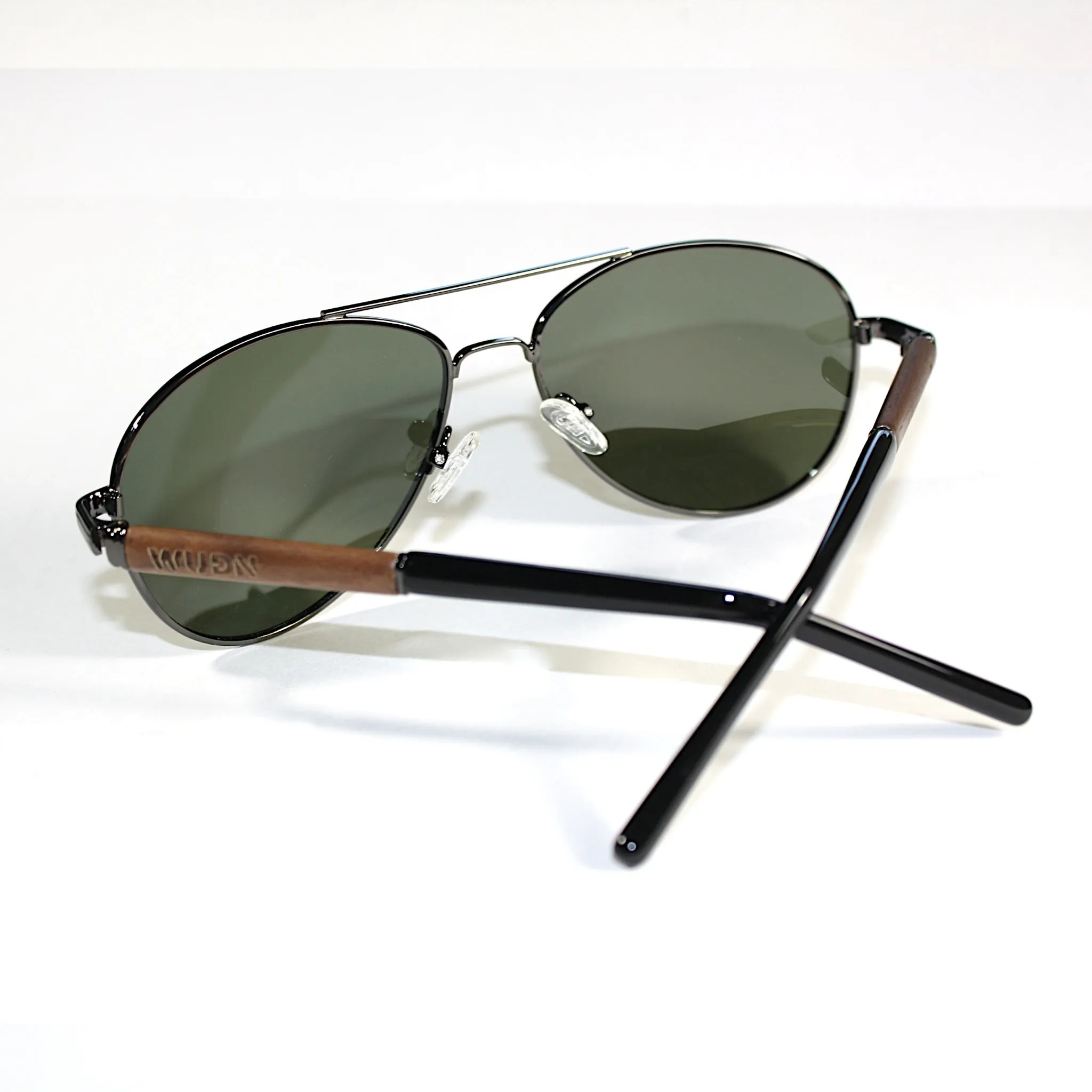 Classic Aviator Hybrid Acetate Frame Sunglasses with Real Wood Inlay & Polarized Lenses by WUDN