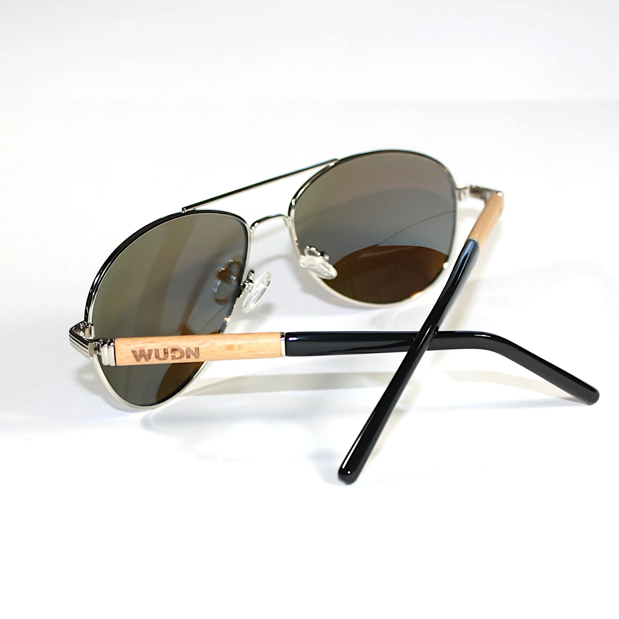 Classic Aviator Hybrid Acetate Frame Sunglasses with Real Wood Inlay & Polarized Lenses by WUDN