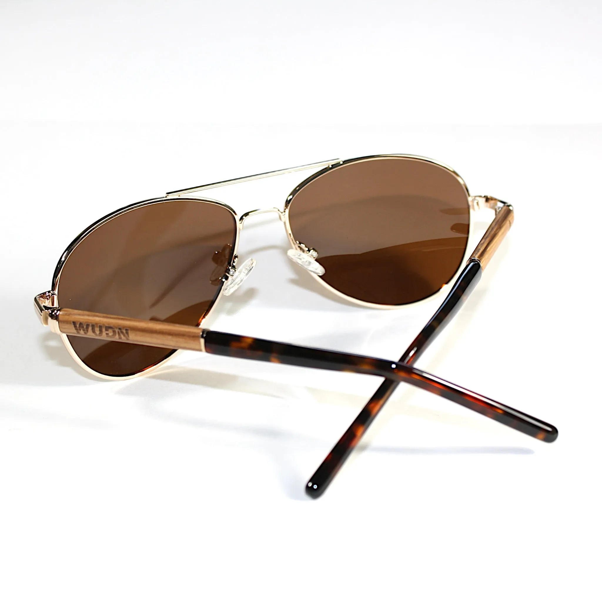 Classic Aviator Hybrid Acetate Frame Sunglasses with Real Wood Inlay & Polarized Lenses by WUDN