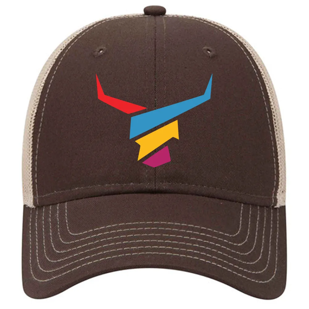 Colorful Abstract Bullhead 6 Panel Low Profile Mesh Back Trucker Hat - For Men and Women