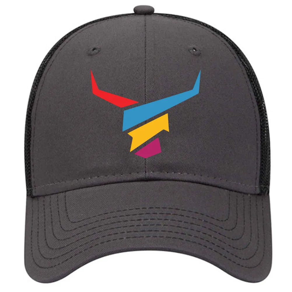 Colorful Abstract Bullhead 6 Panel Low Profile Mesh Back Trucker Hat - For Men and Women