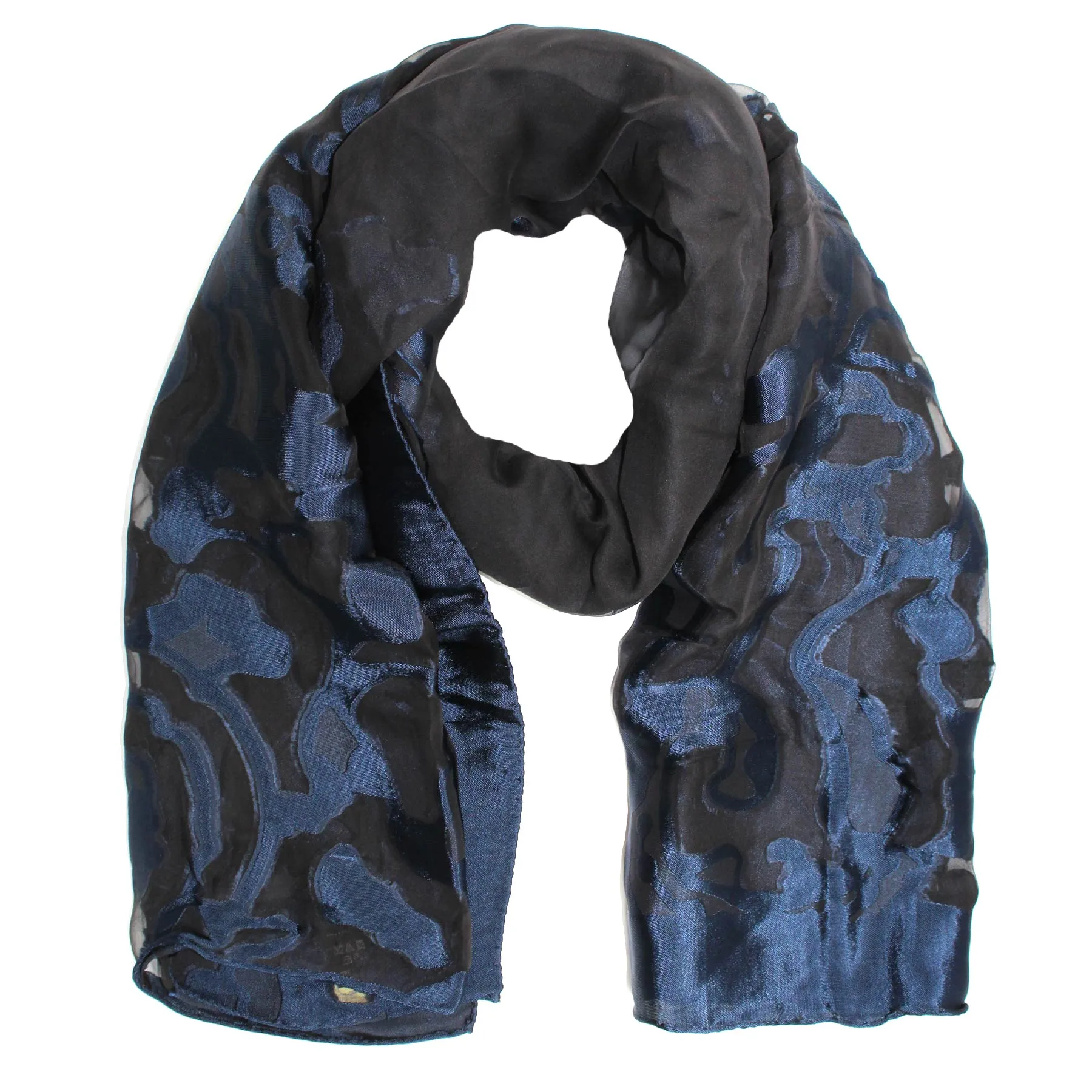 Dark Blue Design - Chiffon Silk Shawl