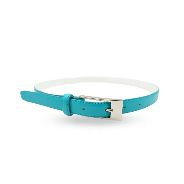 DEANEEN - Womens Aqua Blue Genuine Leather Belt