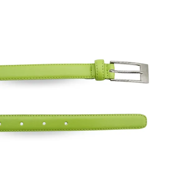 DEANEEN - Womens Lime Genuine Leather Skinny Belt with Silver Buckle