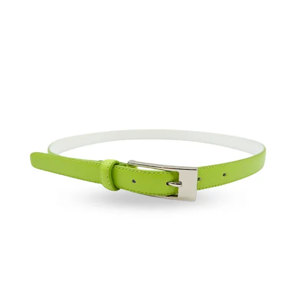 DEANEEN - Womens Lime Genuine Leather Skinny Belt with Silver Buckle