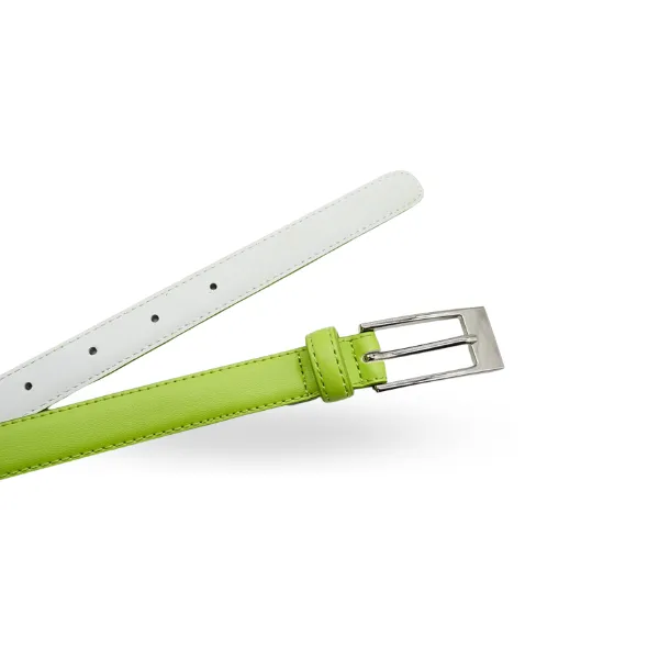 DEANEEN - Womens Lime Genuine Leather Skinny Belt with Silver Buckle