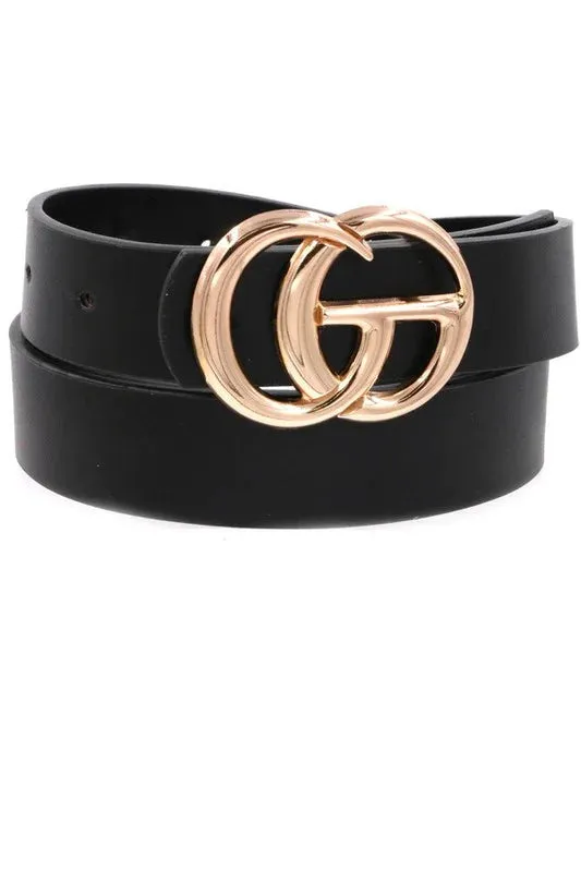 Double Metal Ring Faux Leather Belt