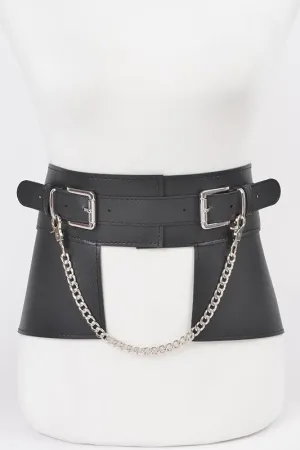 Faux Leather Metal Chain Skirt Belt