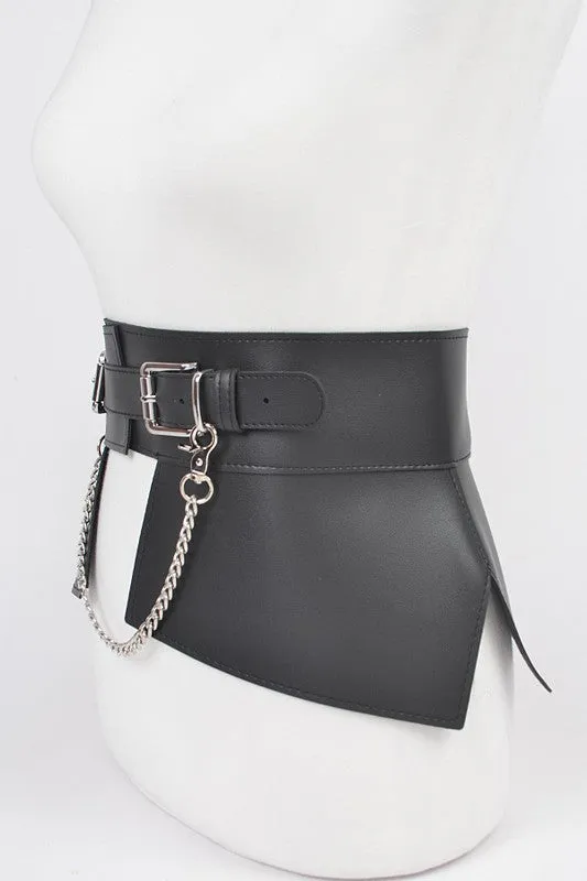 Faux Leather Metal Chain Skirt Belt