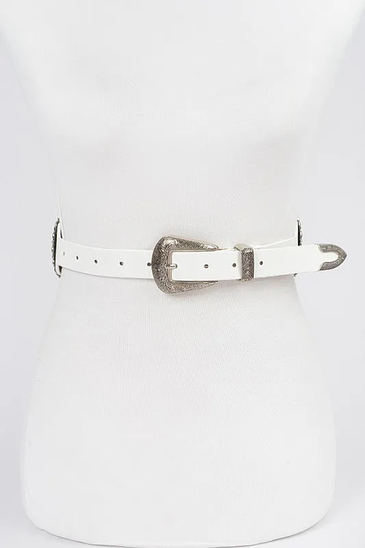 Faux Leather Western Style Multi Metal Belt with Star Accent piece