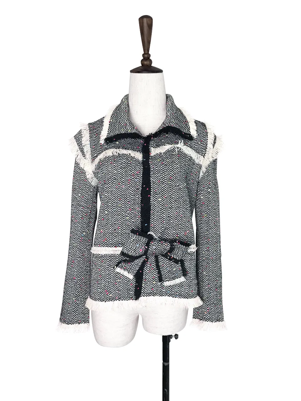 Final Sale! Black and Ivory Confetti Fringe Tweed Jacket