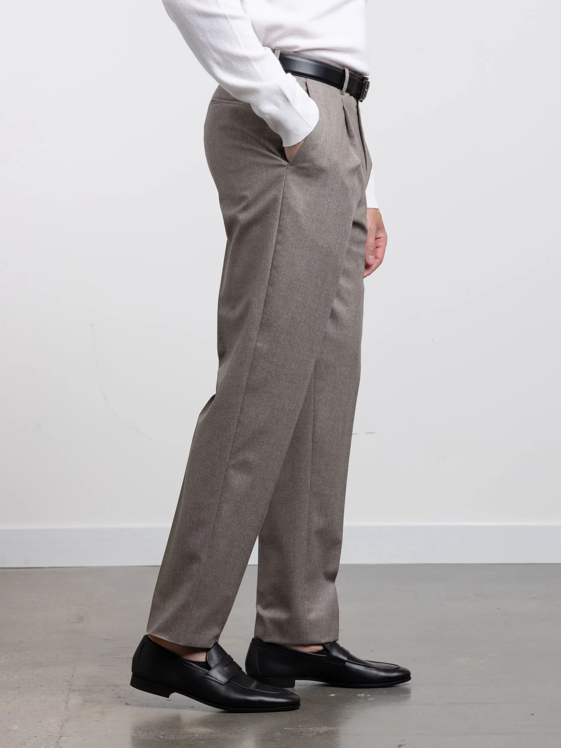 Grey Wool Pleated Dress Pants