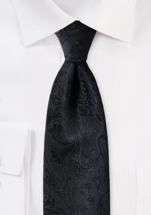 Jet Black Proper Paisley Necktie