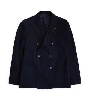 Lardini Wool Cashmere Flannel Double Breasted Jacket: Navy