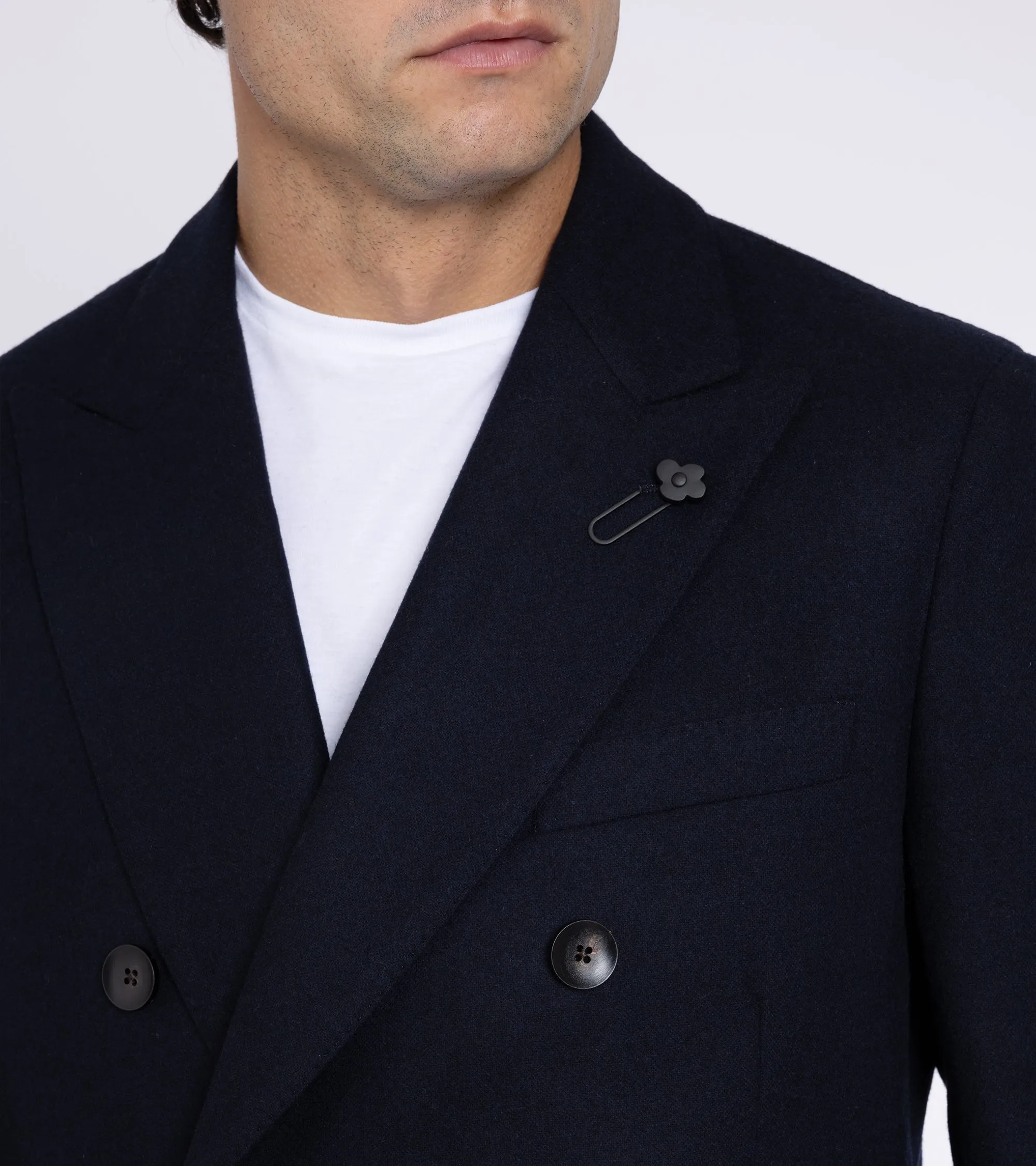 Lardini Wool Cashmere Flannel Double Breasted Jacket: Navy