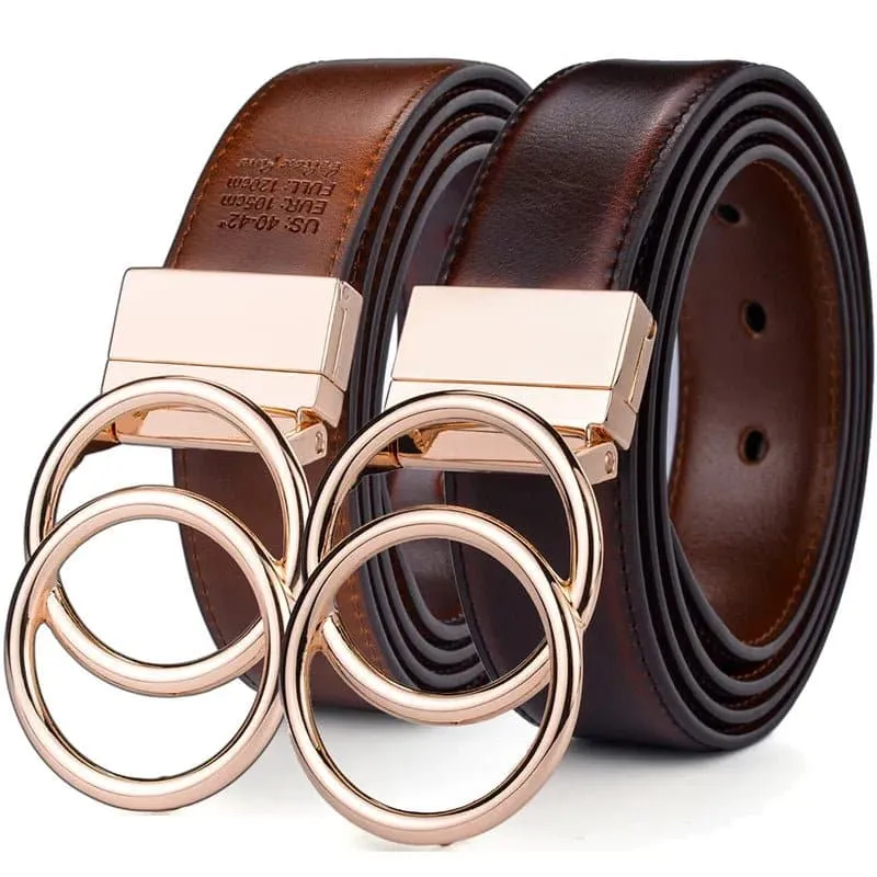 Leather Reversible Belt: Elegant Two-in-One Accessory for Men and Women