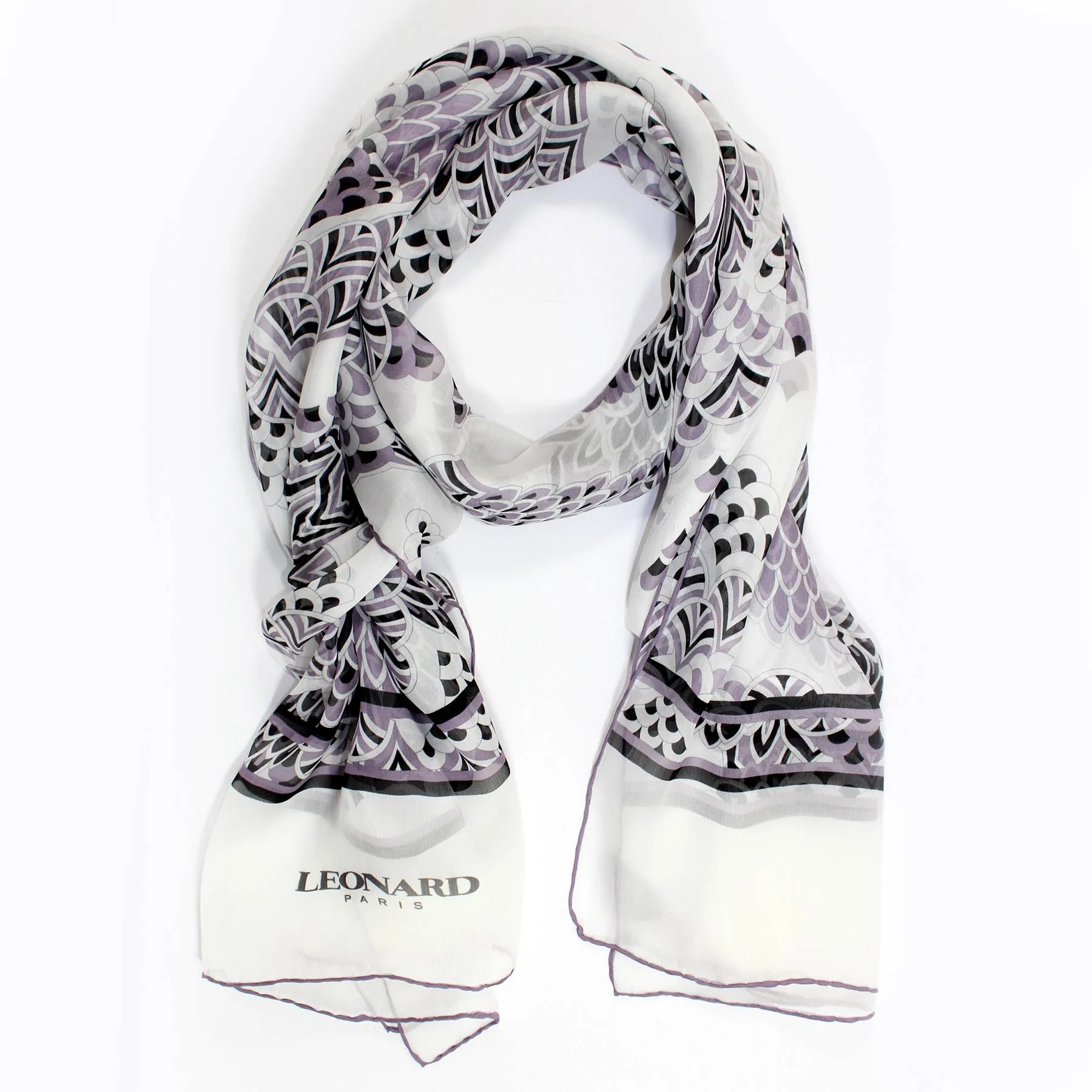 Leonard Paris Scarf Black White Design - Chiffon Silk Shawl SALE