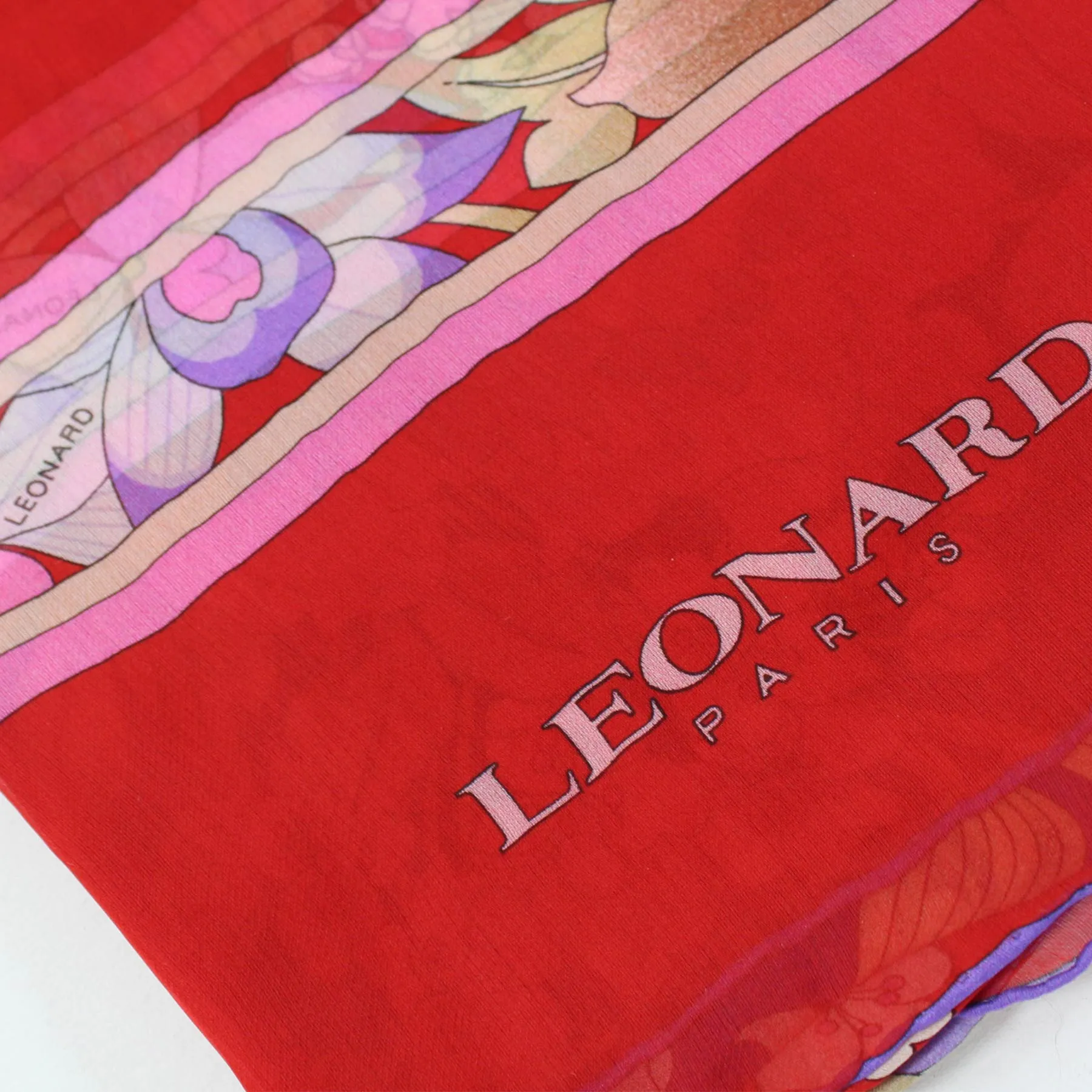 Leonard Paris Scarf Red Purple Floral - Chiffon Silk Shawl SALE