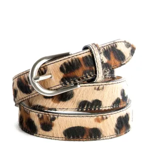 Leopard Cow Hair and Real Leather Narrow Belt