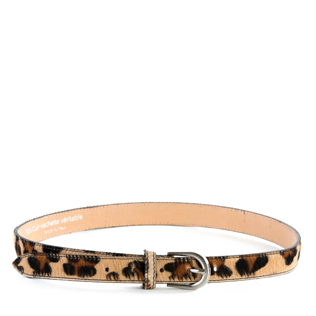 Leopard Cow Hair and Real Leather Narrow Belt