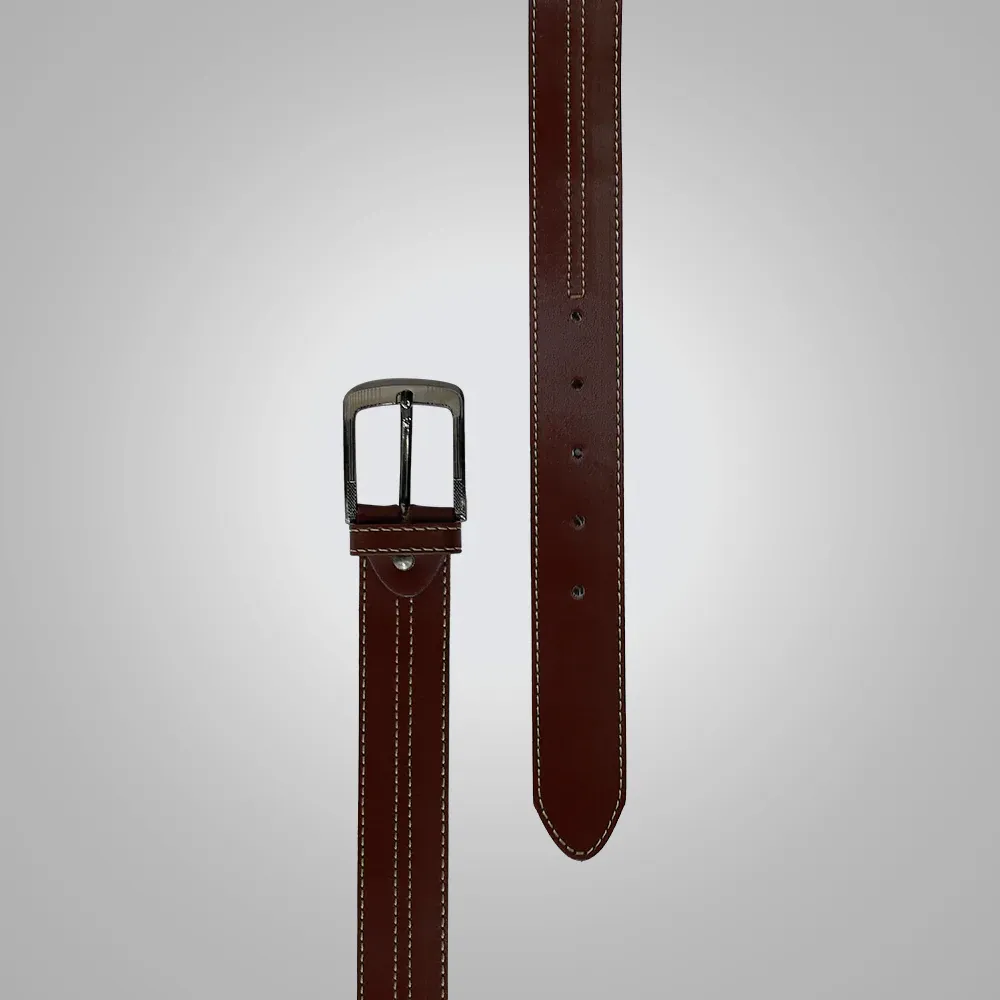 Men Best Mahogany Contrast Stitch brown Leather Belt