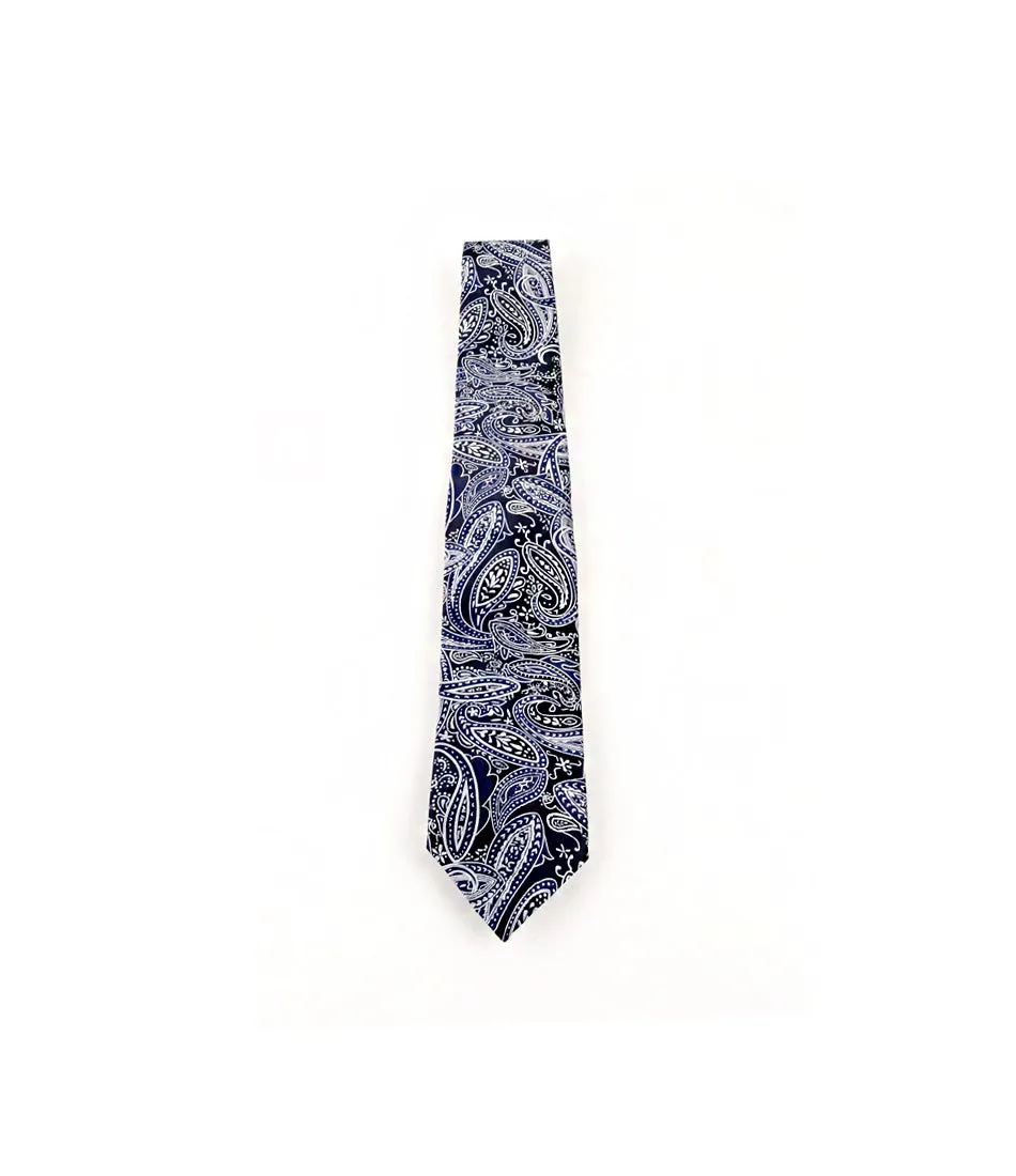 Navy & Silver Paisley Neck Tie