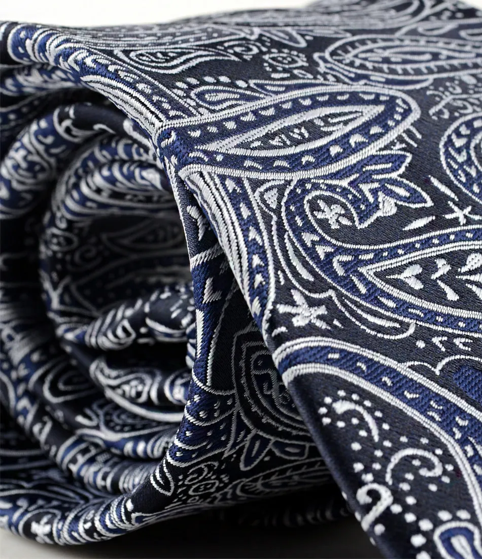 Navy & Silver Paisley Neck Tie