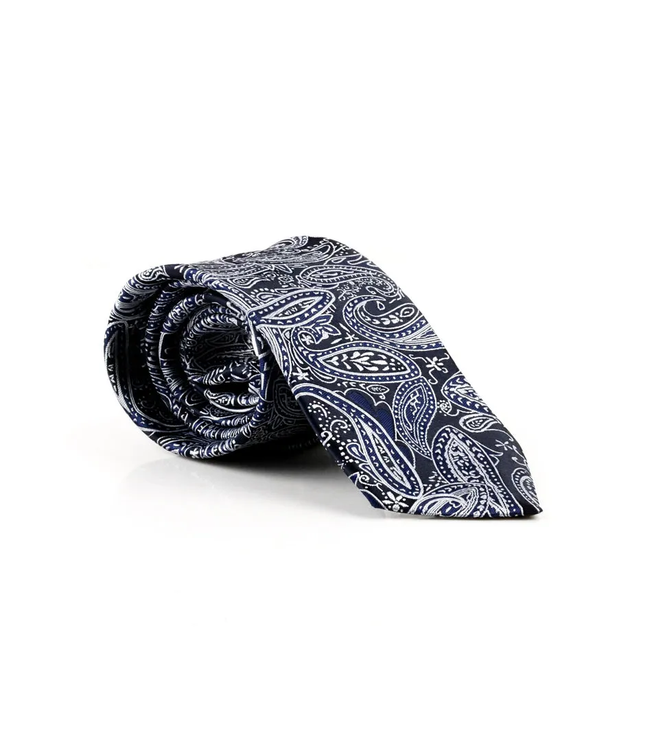 Navy & Silver Paisley Neck Tie