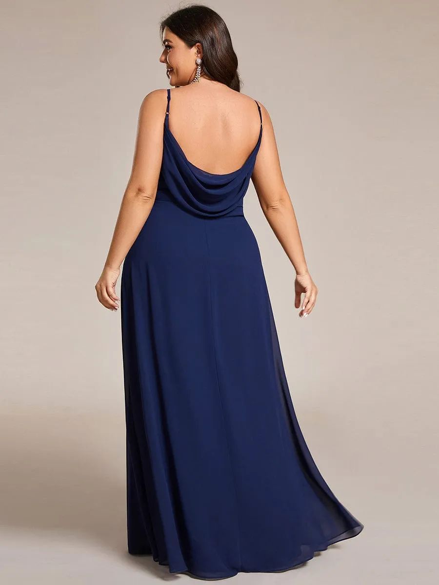 Plus Size Draped Back Criss-Cross Chiffon A-Line Dress