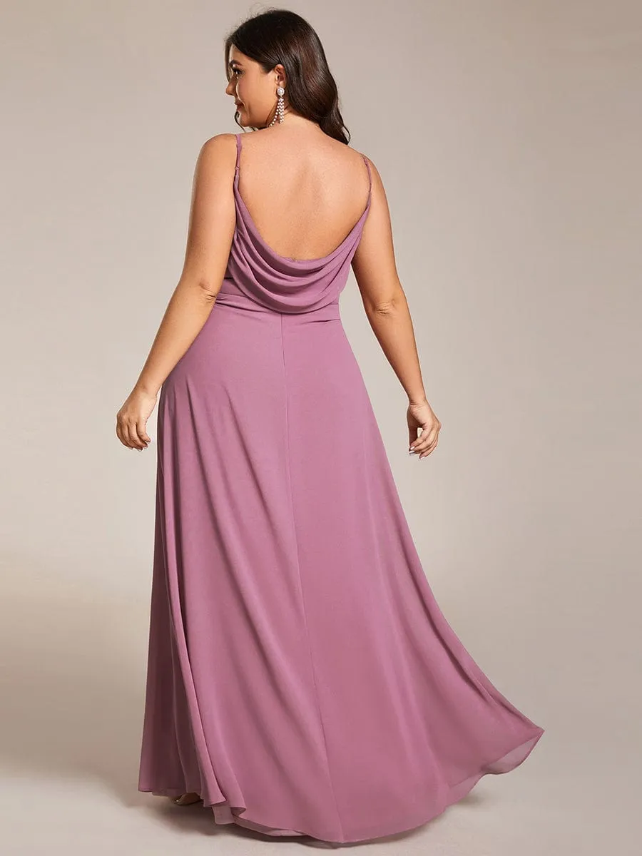 Plus Size Draped Back Criss-Cross Chiffon A-Line Dress