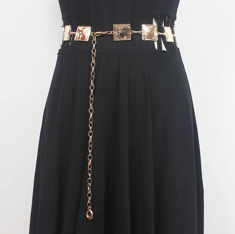 Retro Fashion Summer Women Versatile Skirt Belts Geometric Pattern Dresses Decorative Accessories Waist Chains