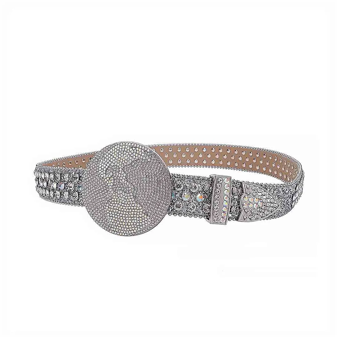 Rhinestone Globe Buckle With Silver & Crystal Studded Belt