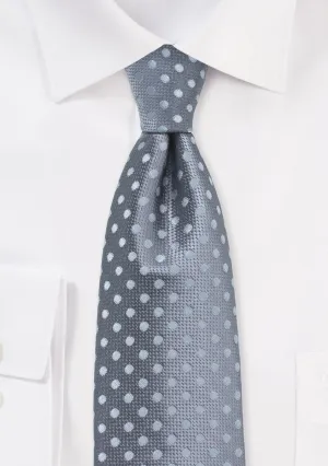 Silver and White Polka Dot Necktie