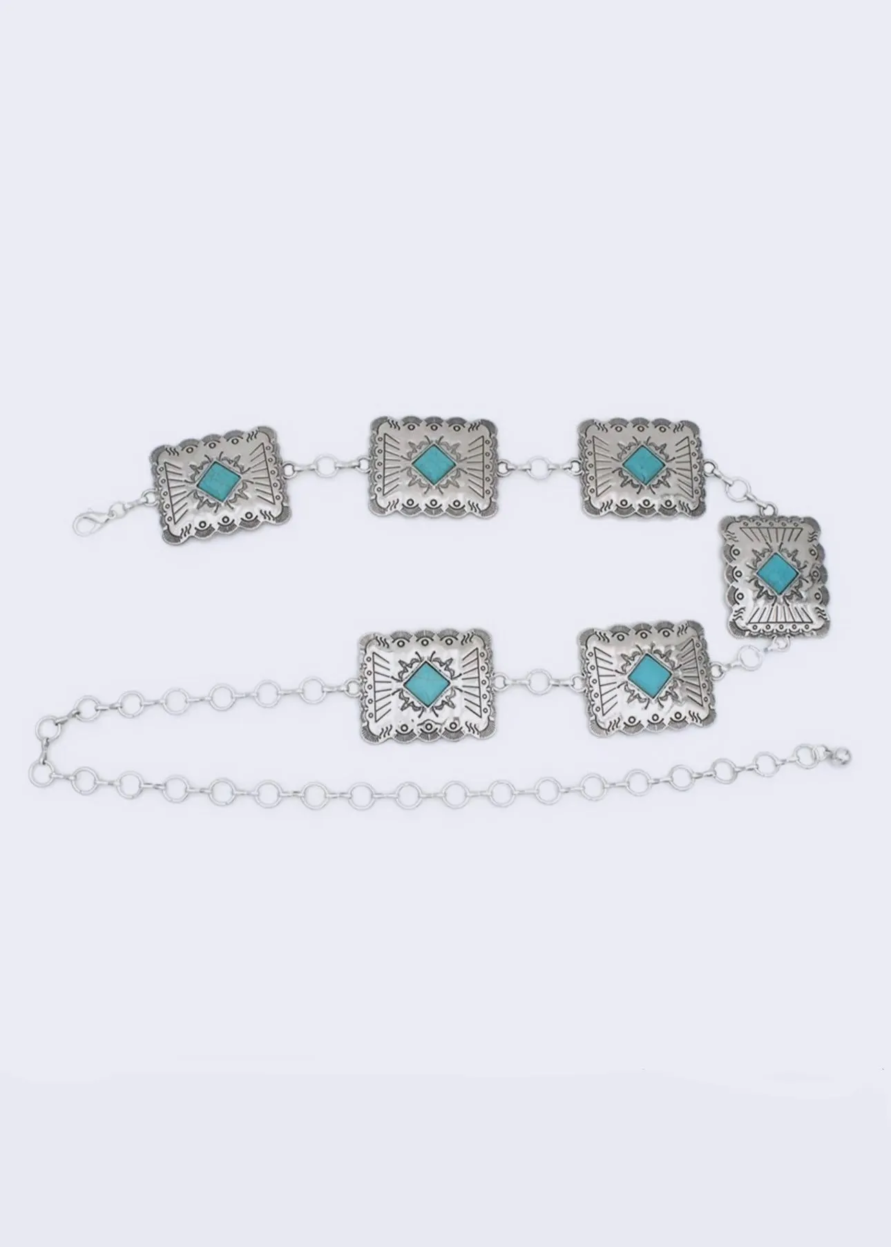 Turquoise Sky Silver Concho Chain Belt