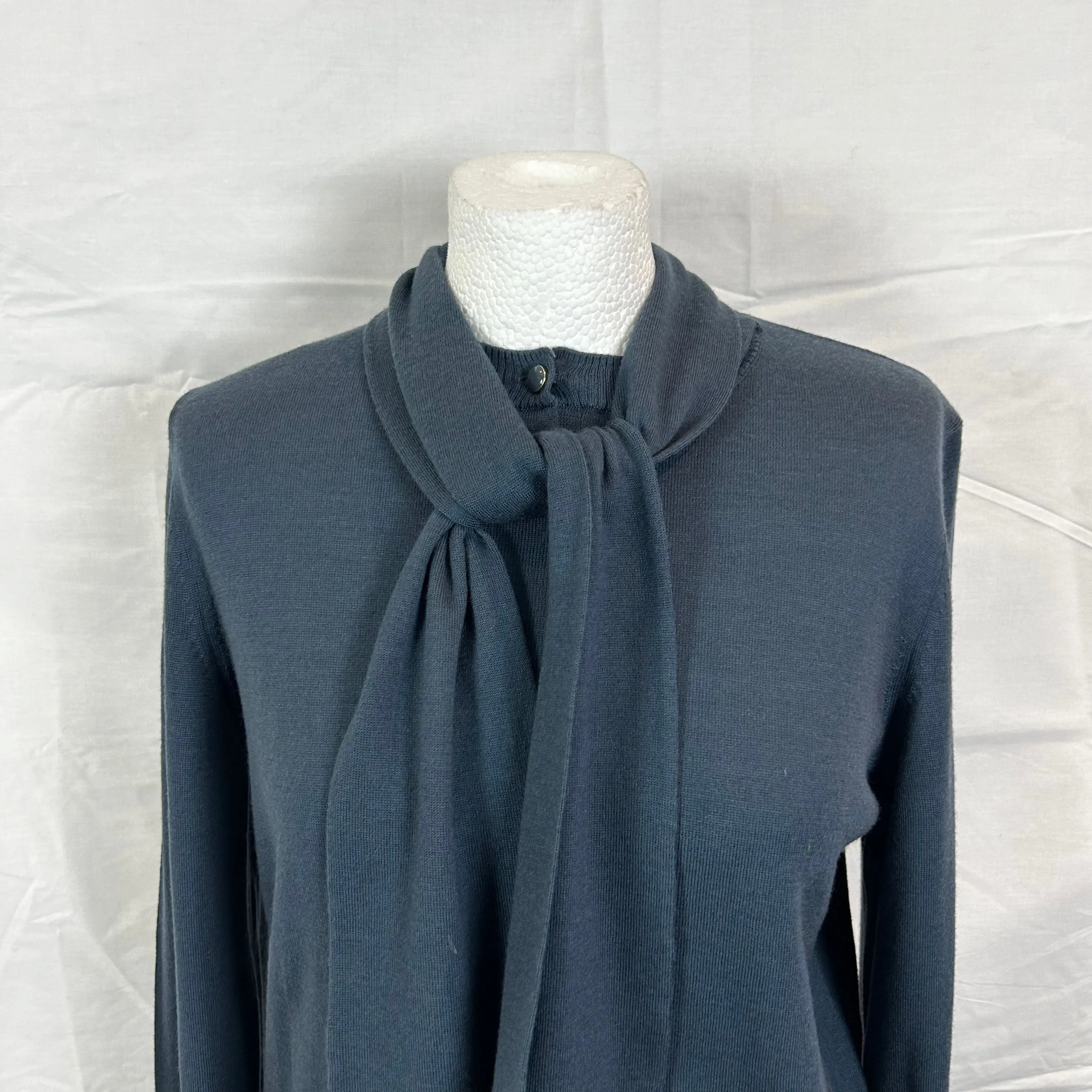 Vanessa Seward Brand New Blue Tie Neck Merino Jumper L