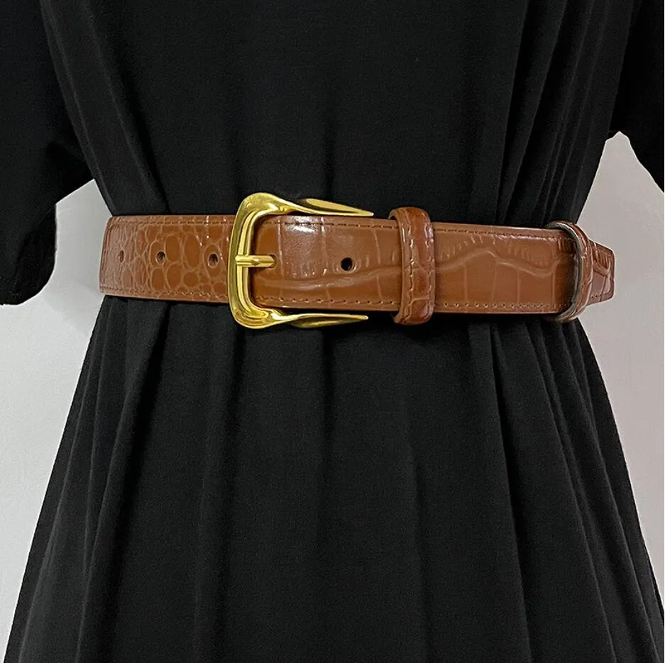 Vintage fashion women leather cowhide gilt embossed waist belt