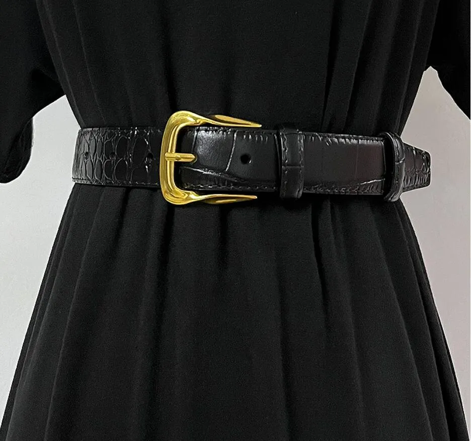 Vintage fashion women leather cowhide gilt embossed waist belt