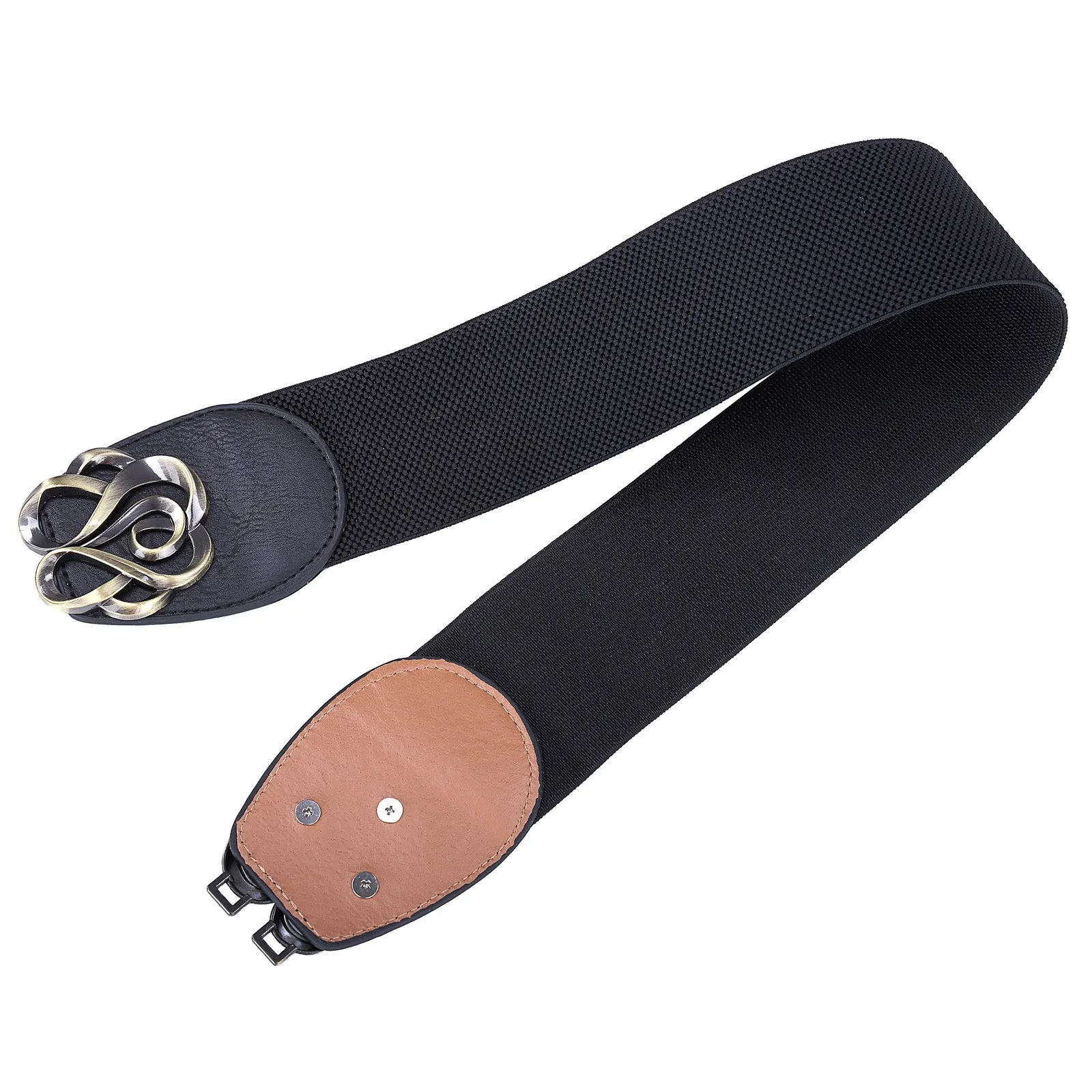 Wide Metal Buckle Stretchy Waist Belt