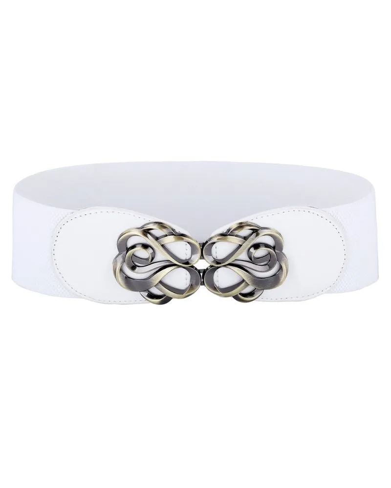 Wide Metal Buckle Stretchy Waist Belt